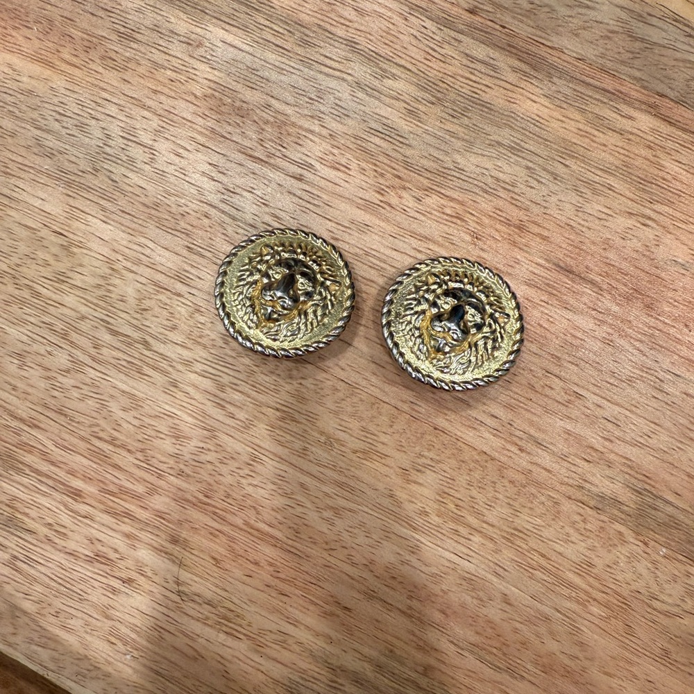 Vintage Versace Lion Earrings 70s 80s Gold Tone Gianni Versace Clip Ons